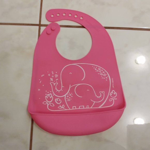 Silicone Bib - Pink with Elephants - Picture 1 of 2